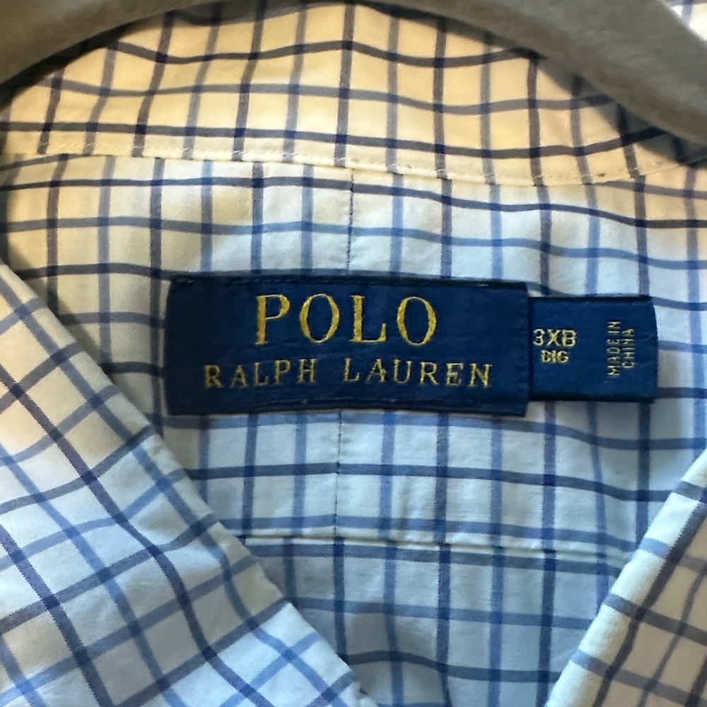 Ralph Lauren White and Blue Plaid Polo Shirt